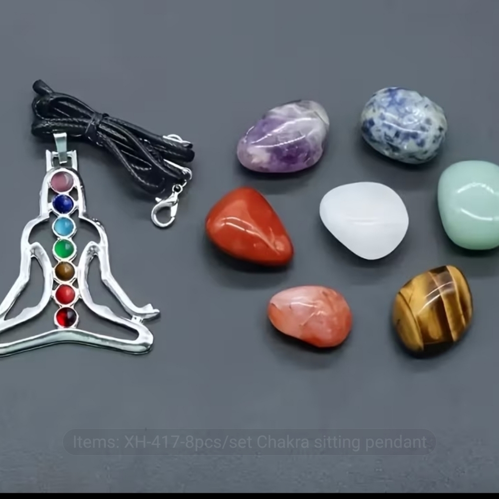8pcs/Set Natural Stone Polished Pendants, Necklace, Bracelet And Poster Set. - Picture 3 of 8